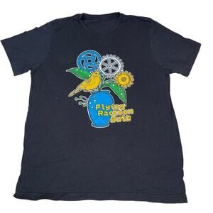 Flying raccoon suit t-shirt 'Canary' black tee. Art by Mikaela Jane SZ M